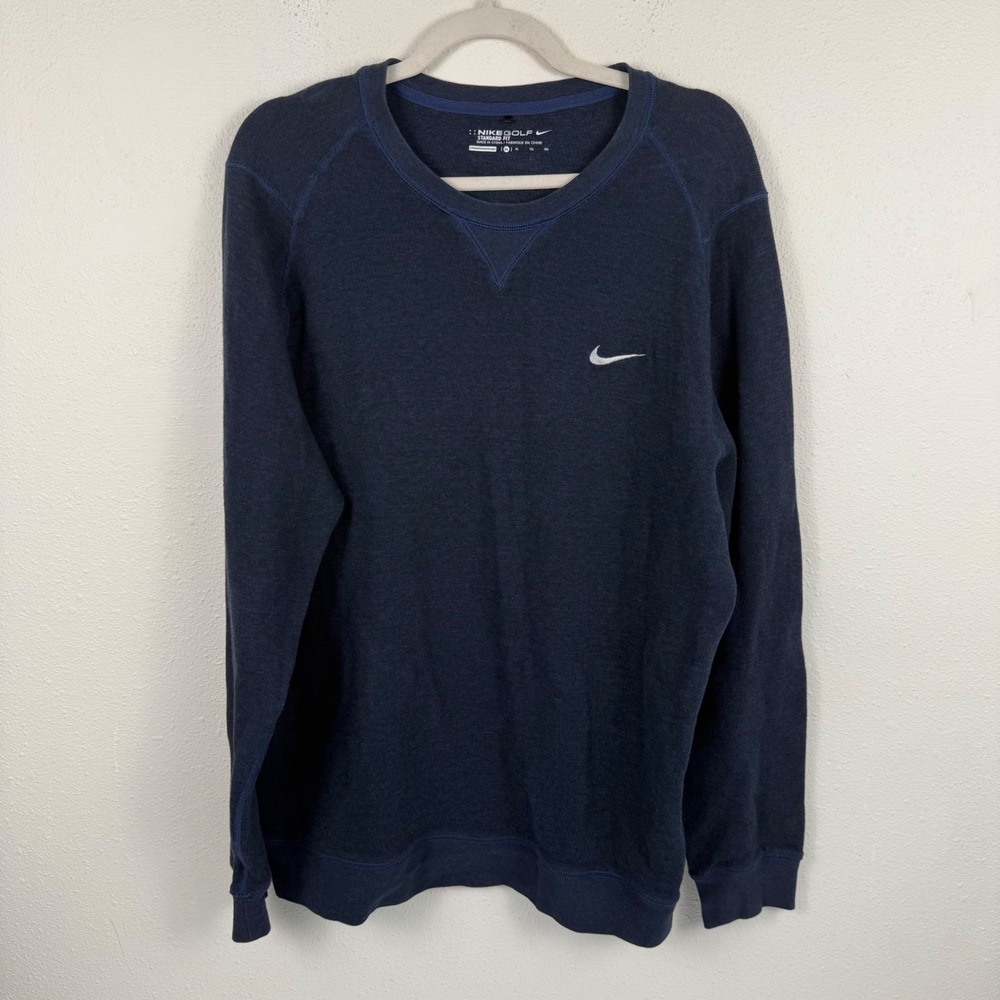 Nike Golf Mens XL Navy Blue Heathered Crewneck Sweatshirt‎ Standard Fit Swoosh
